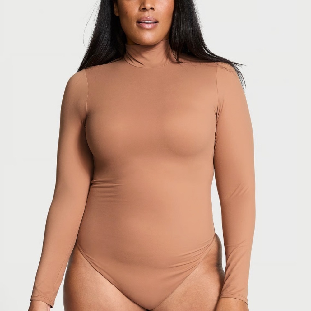 Victoria's Secret Long Sleeve Mock Neck Bodysuit - Tan